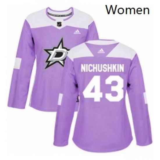 Womens Adidas Dallas Stars 43 Valeri Nichushkin Authentic Purple Fights Cancer Practice NHL Jersey